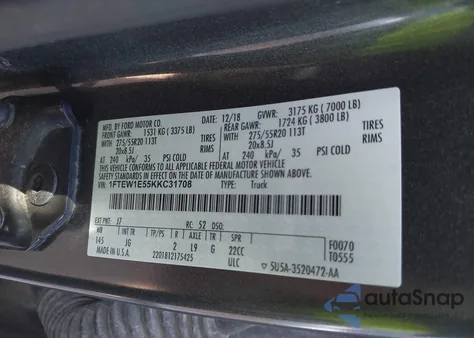 2019 Ford F-150 Xl from USA, damaged, VIN 1FTEW1E55KKC31708